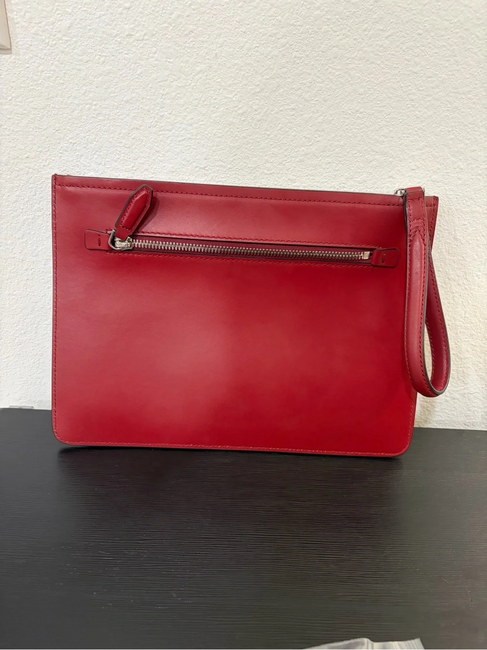 Authentic Salvatore Ferragamo Red Leather Wristlet Clutch